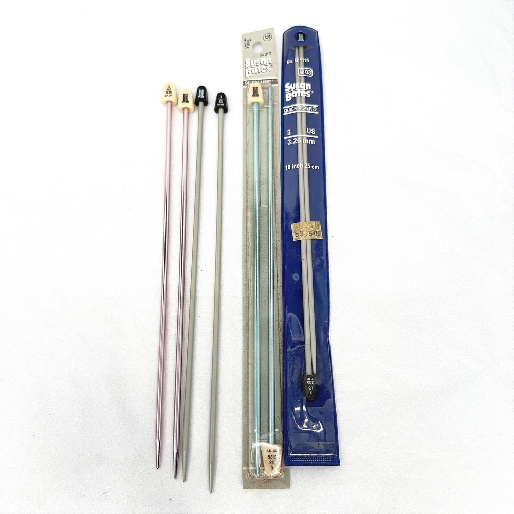 Susan Bates Knitting Needles LOT Silvalume Quicksilver Crafting Supplies 3-5